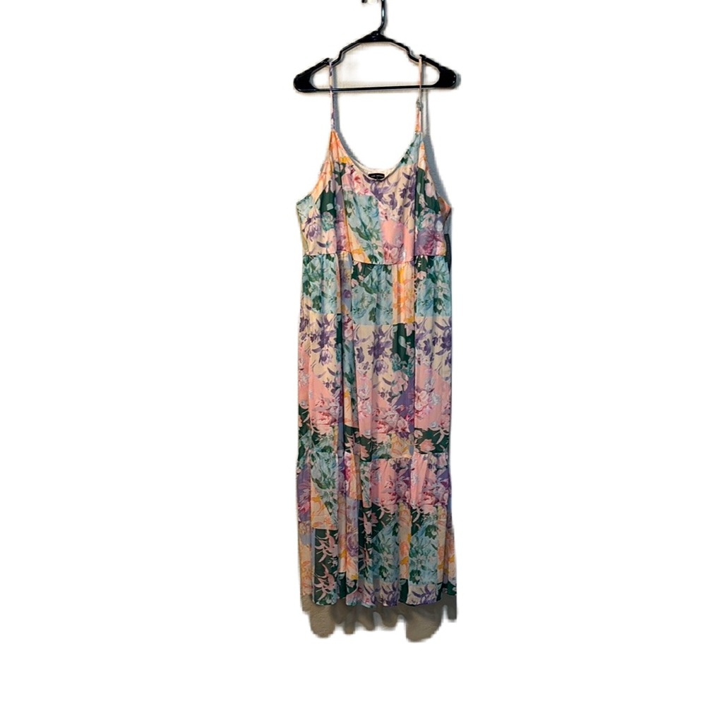 Lane Bryant Pink and Green Spaghetti Strap Maxi Sundress Tiered Floral Size 24
